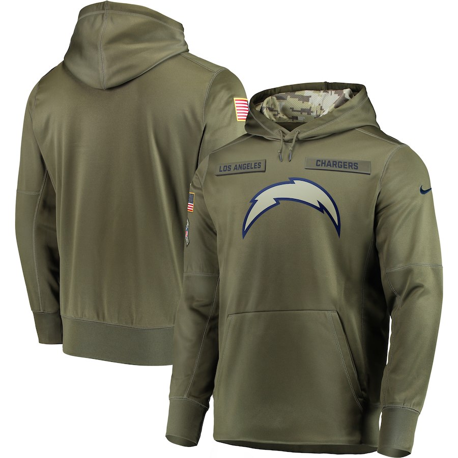Men's Los Angeles Chargers 2018 Olive Salute to Service Sideline Therma Performance Pullover Stitched NFL Hoodie